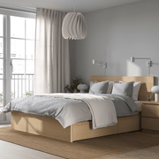 MALM Bed frame, high, w 2 storage boxes, white stained oak veneer/Luröy, 150x200 cm