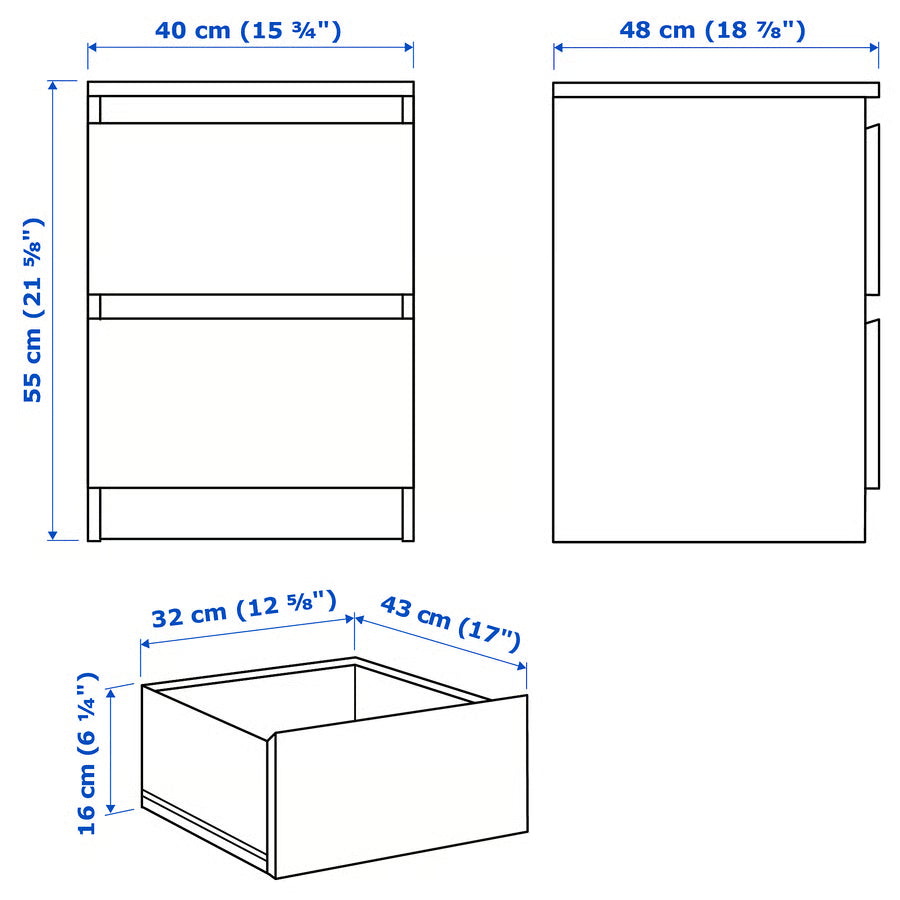 MALM Chest of 2 drawers, black-brown, 40x55 cm