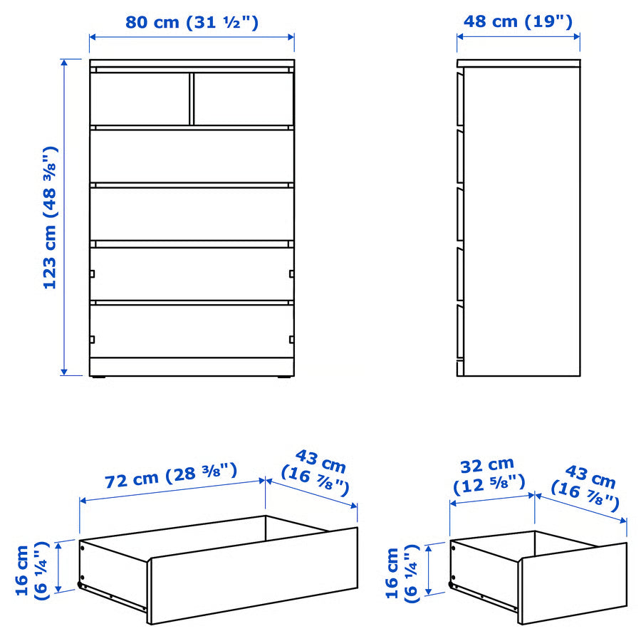 MALM Chest of 6 drawers, black-brown, 80x123 cm