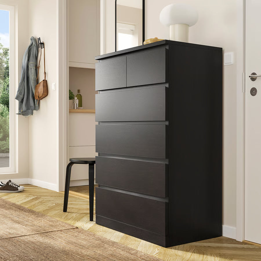MALM Chest of 6 drawers, black-brown, 80x123 cm
