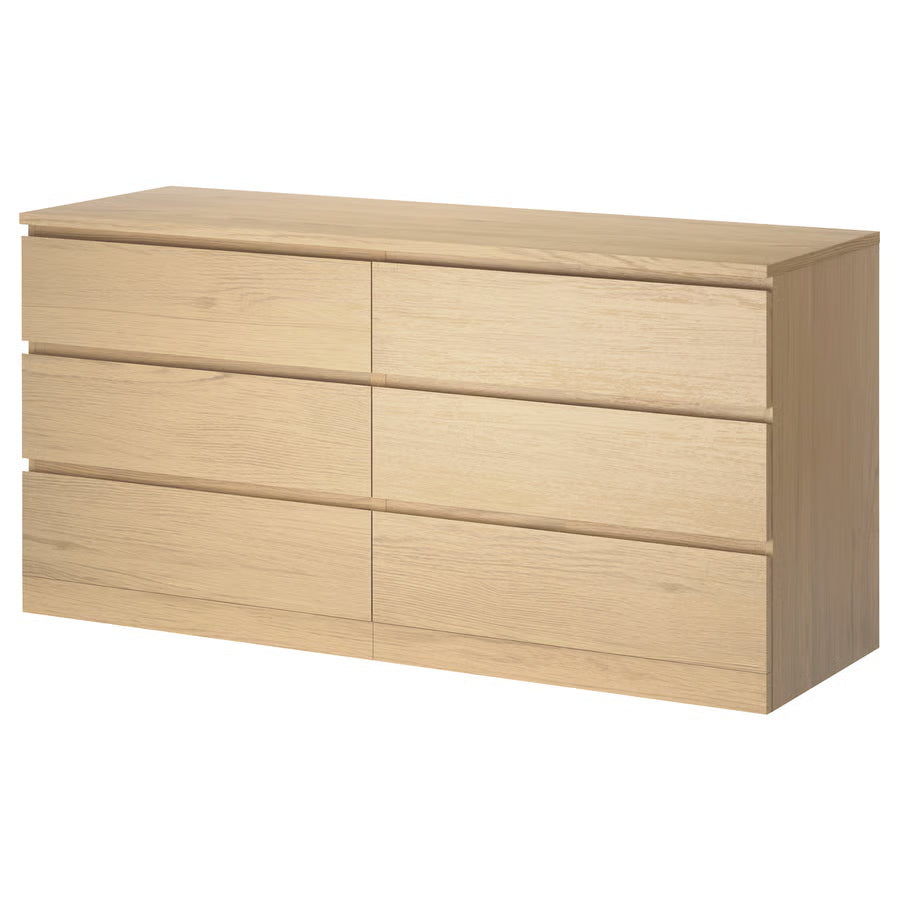 MALM Chest of 6 drawers, white stained oak veneer, 160x78 cm