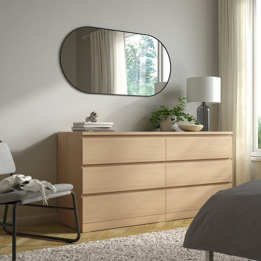 MALM Chest of 6 drawers, white stained oak veneer, 160x78 cm