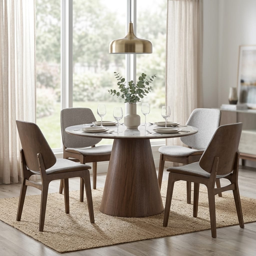 MONORA dining table, walnut/marble top, 120 cm