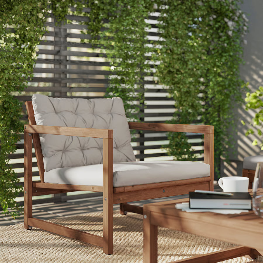 NAMMARO Lounge chair, outdoor, light brown stained/Kuddarna
