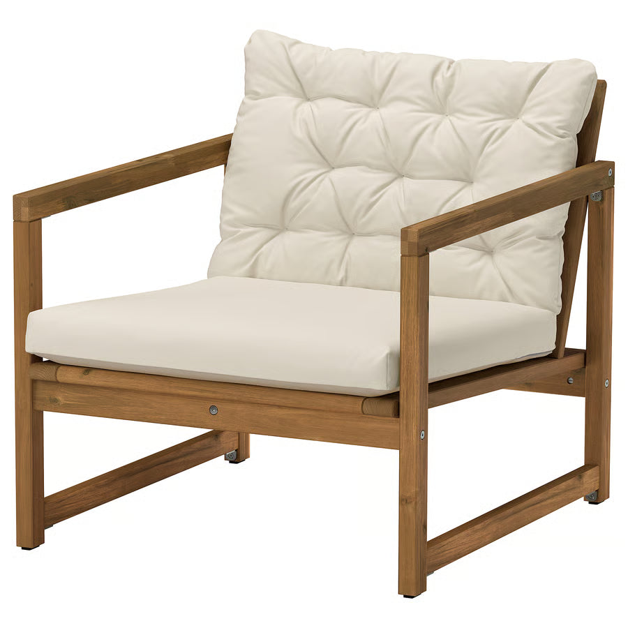 NAMMARO Lounge chair, outdoor, light brown stained/Kuddarna