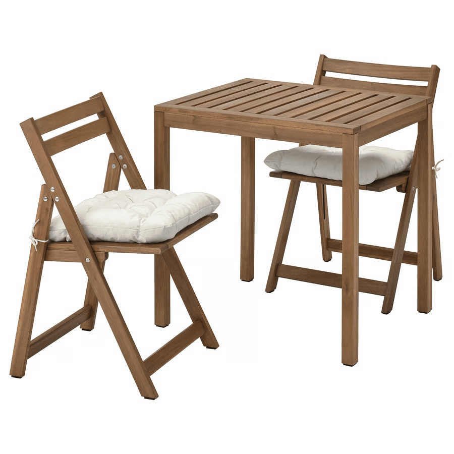NAMMARO Table and 2 folding chairs, outdoor, light brown stained, 75x63 cm