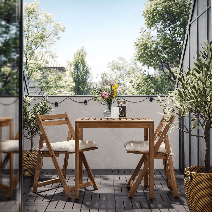 NAMMARO Table and 2 folding chairs, outdoor, light brown stained, 75x63 cm