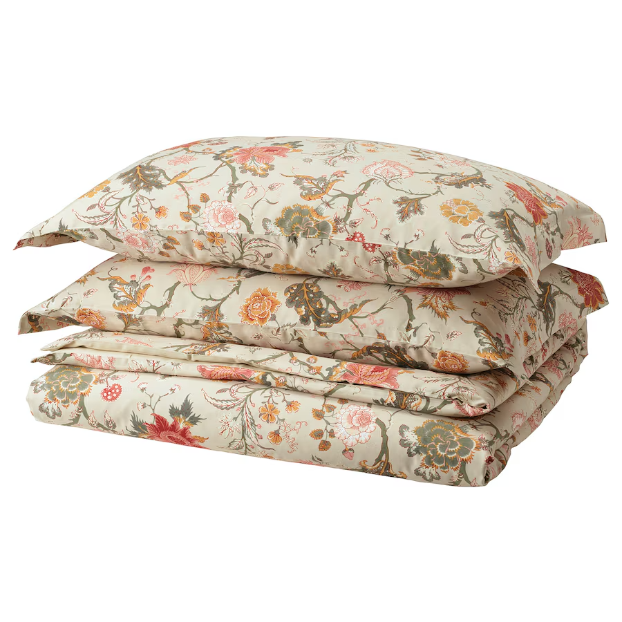 NASSELKLOCKA Duvet cover and 2 pillowcases, light grey-beige/multicolour, 200x200/50x80 cm