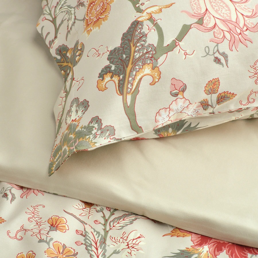 NASSELKLOCKA Duvet cover and 2 pillowcases, light grey-beige/multicolour, 200x200/50x80 cm