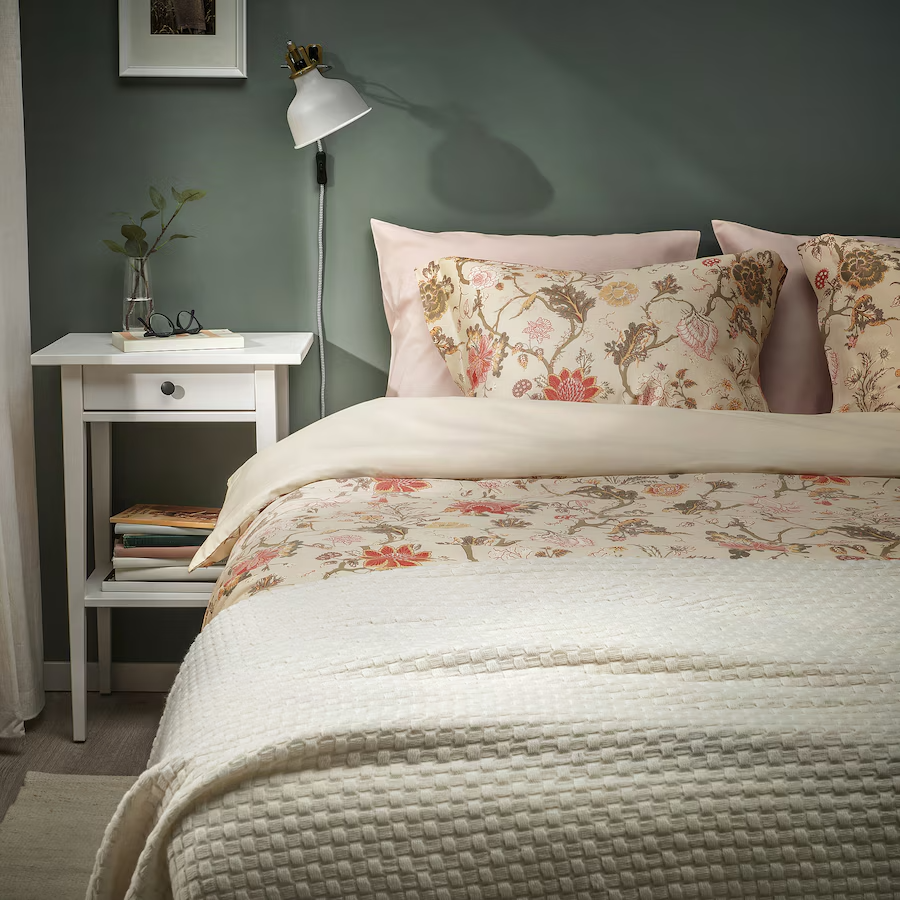 NASSELKLOCKA Duvet cover and 2 pillowcases, light grey-beige/multicolour, 200x200/50x80 cm