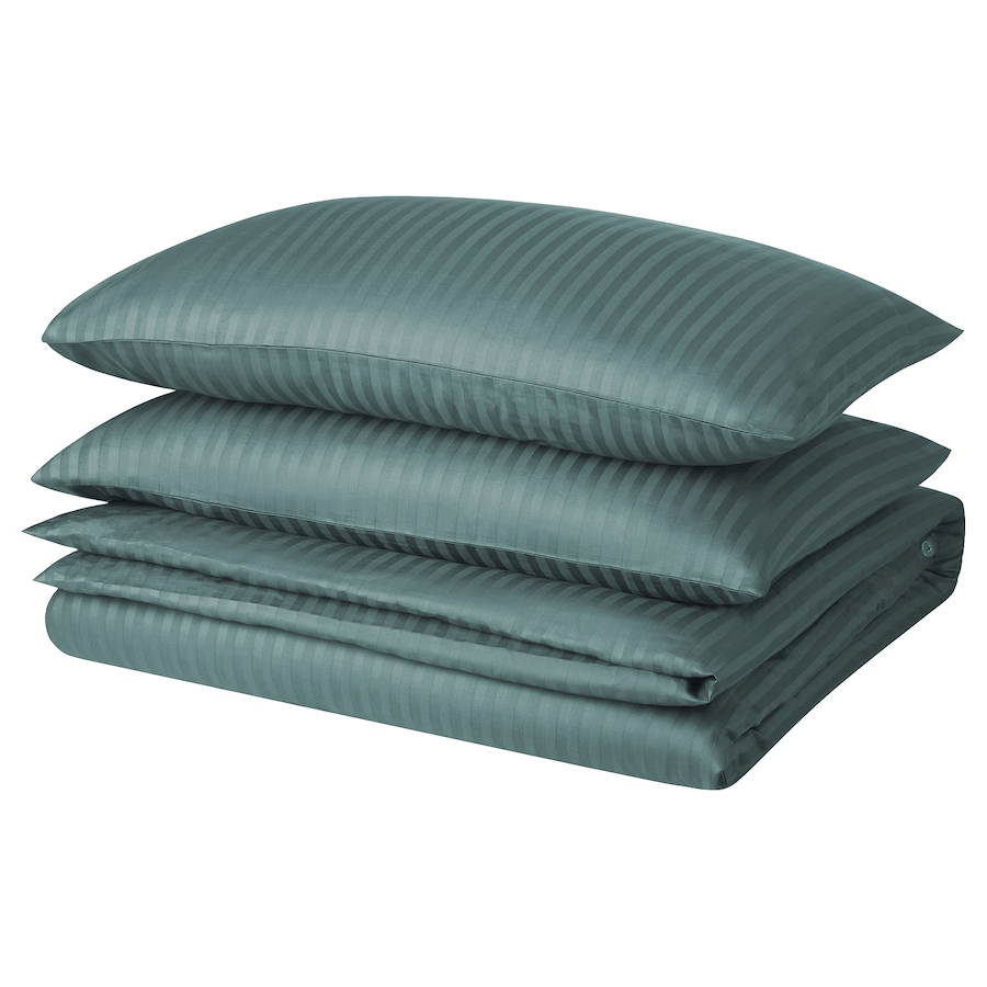 NATTJASMIN duvet cover and 2 pillowcases, blue-green, 200x200/50x80 cm