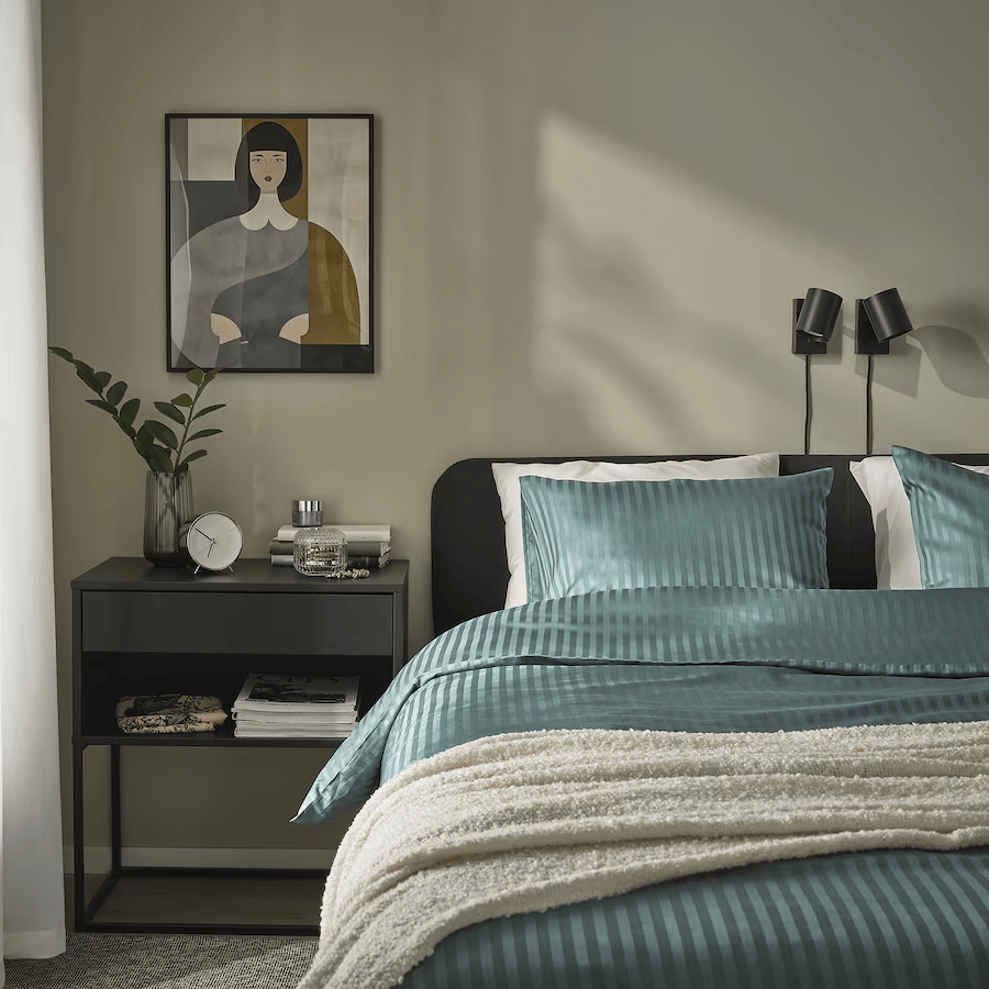 NATTJASMIN duvet cover and 2 pillowcases, blue-green, 200x200/50x80 cm