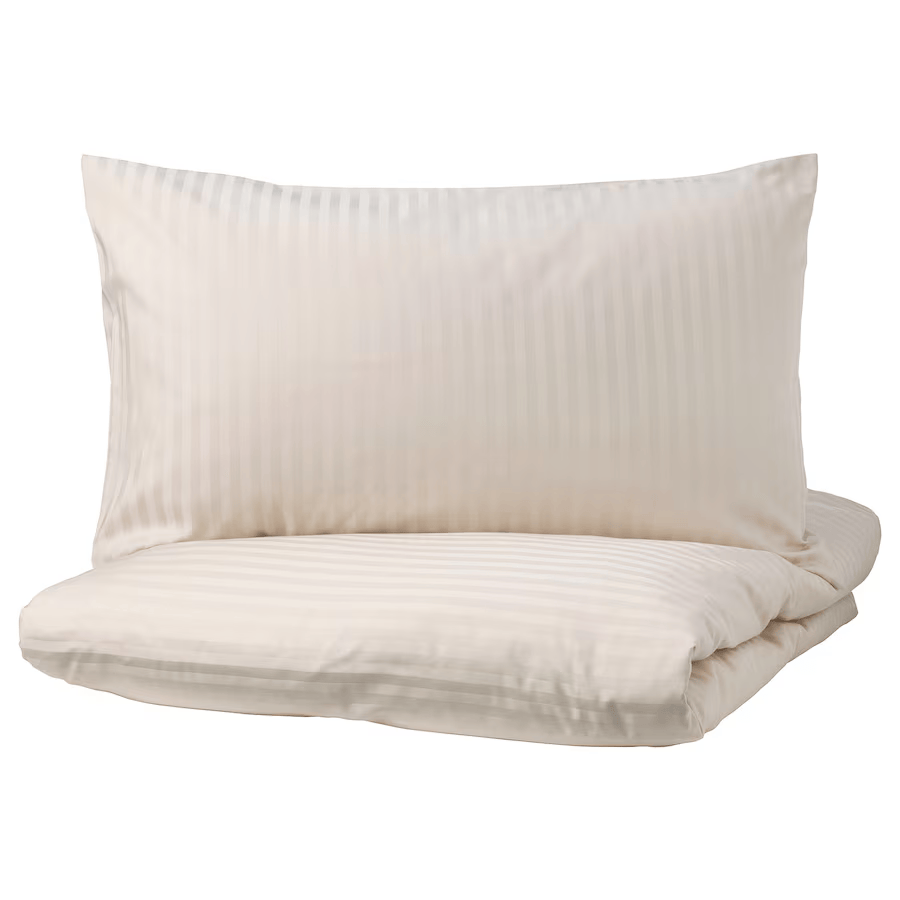 NATTJASMIN Duvet cover and 2 pillowcases, light beige, 200x200/50x80 cm
