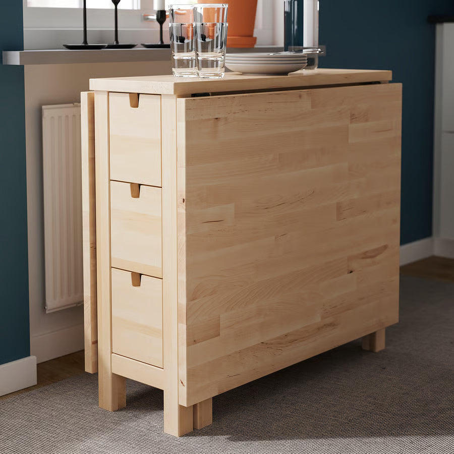 NORDEN gateleg table, birch, 26/89/152x80 cm