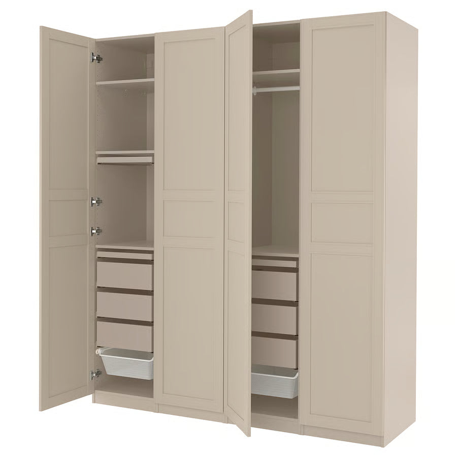 PAX / FLISBERGET Wardrobe combination, grey-beige, 200x60x236 cm