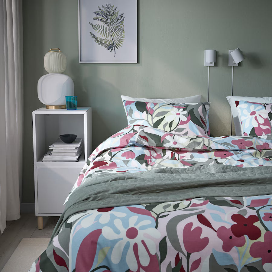 KORSKOVALL Duvet cover and 2 pillowcases, multicolour/floral pattern, 200x200/50x80 cm