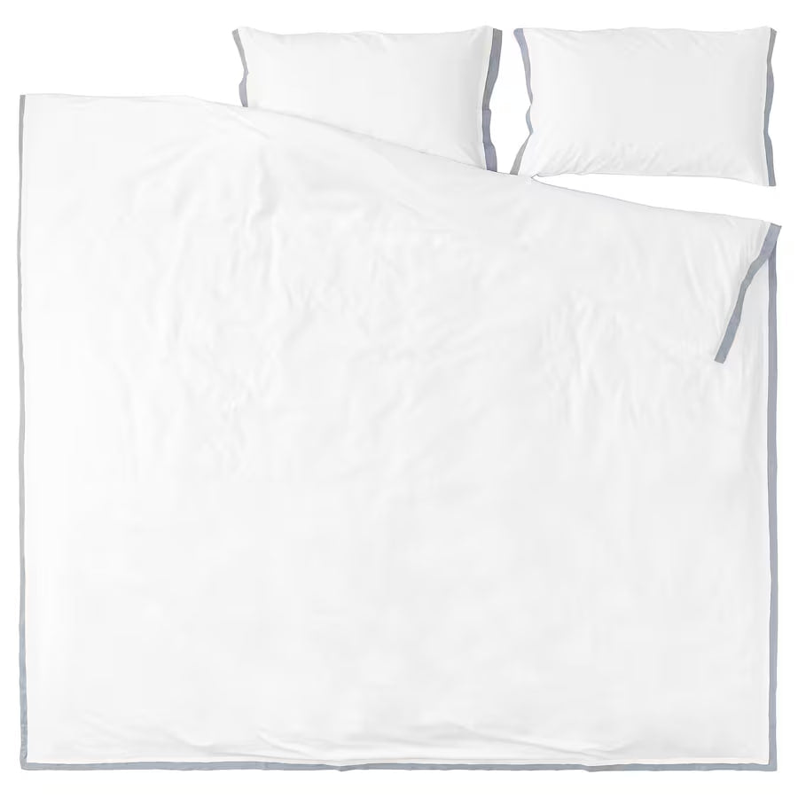 TATELSMYGARE Duvet cover and 2 pillowcases, white/blue, 240x220/50x80 cm