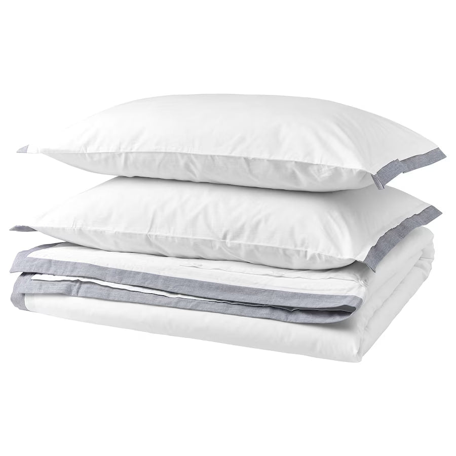 TATELSMYGARE Duvet cover and 2 pillowcases, white/blue, 240x220/50x80 cm