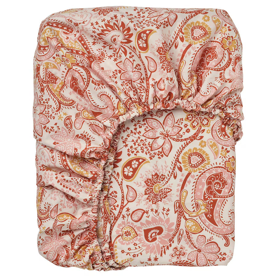 RODGERSIA Fitted sheet, pink/white, 180x200 cm KING