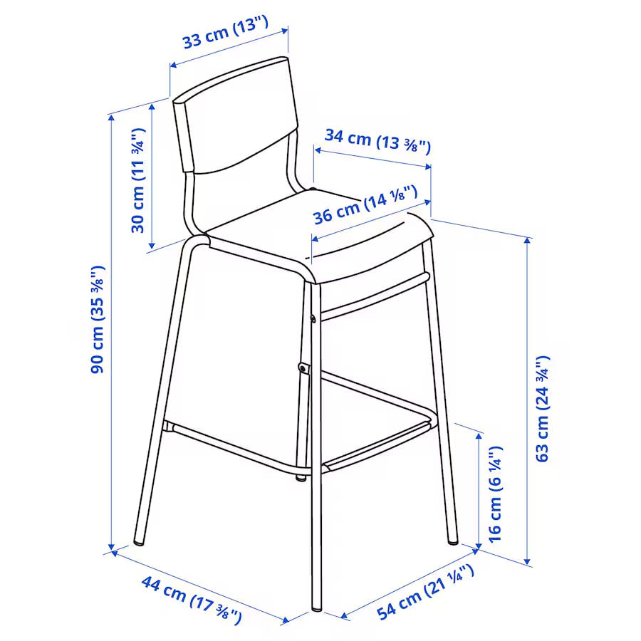 STIG Bar stool with backrest, black/black, 63 cm