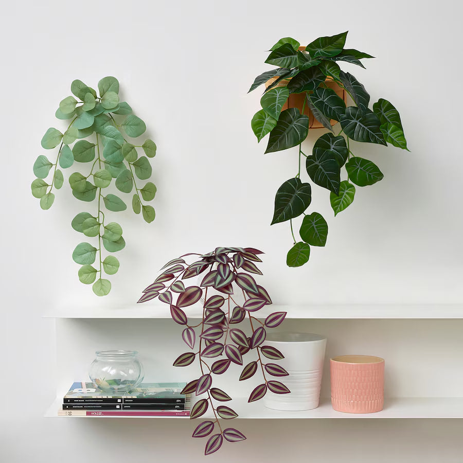 FEJKA Artificial plant with wall holder, in/outdoor/green/lilac
