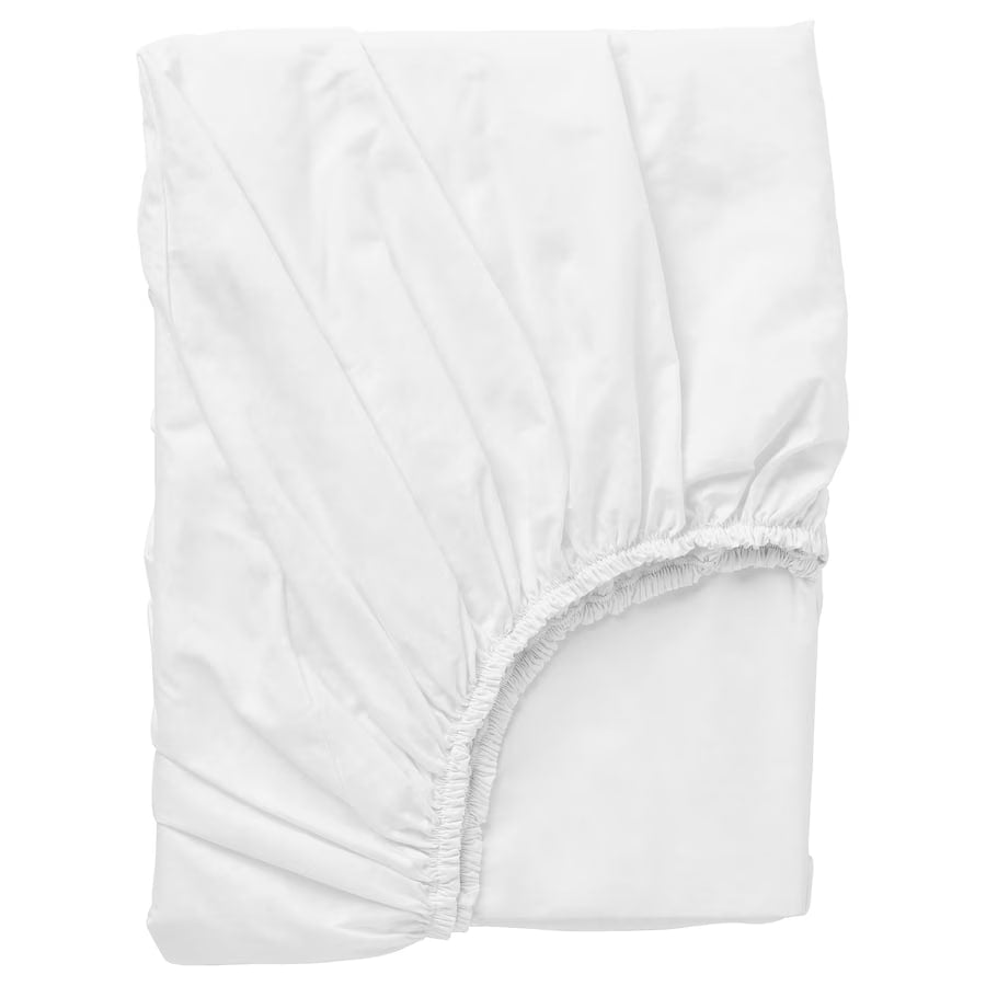 DVALA Fitted sheet, white, 180x200 cm KING