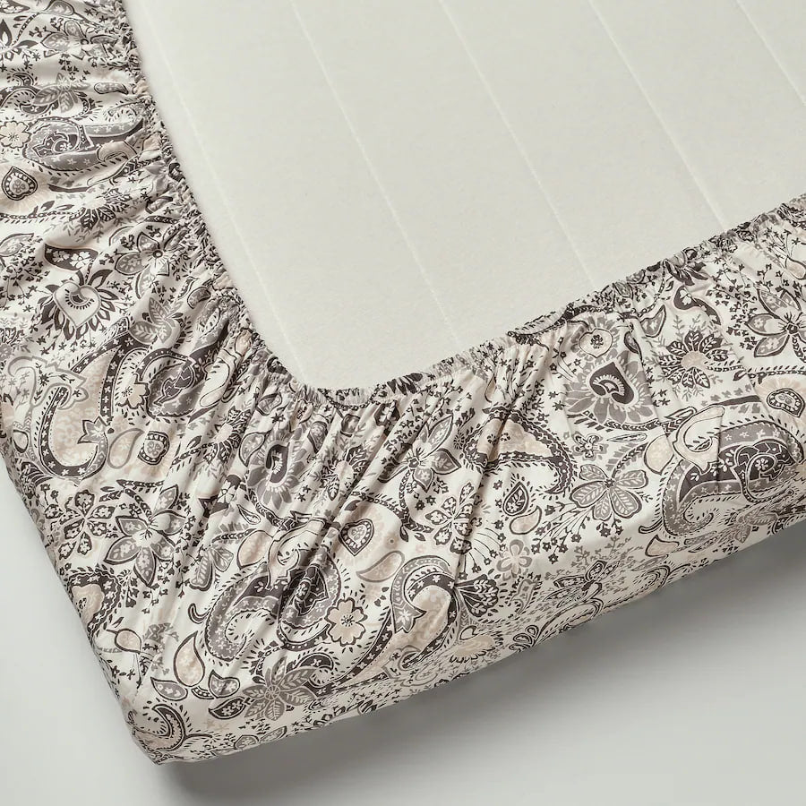 RODGERSIA Fitted sheet, grey/white, 90x200 cm SINGLE