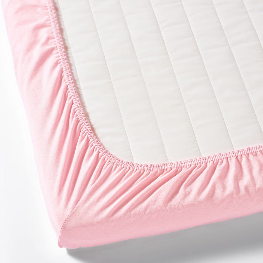 LEN Fitted sheet for cot, white/pink, 60x120 cm