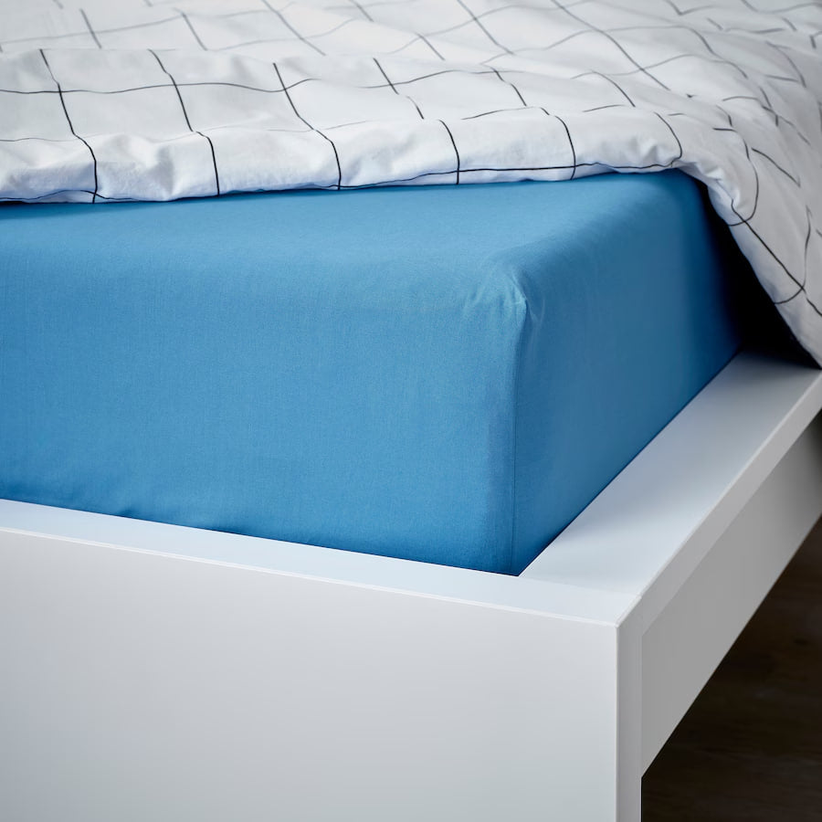 DVALA Fitted sheet, blue, 150x200 cm QUEEN
