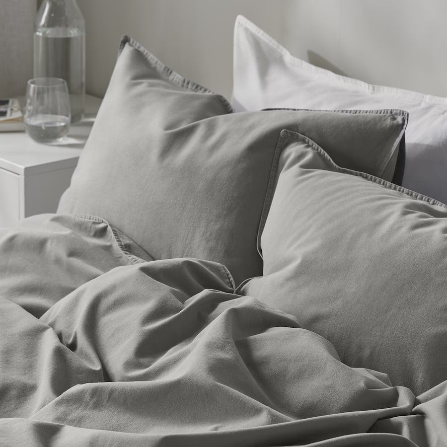 ANGSLILJA Duvet cover and pillowcase, grey, 150x200/50x80 cm