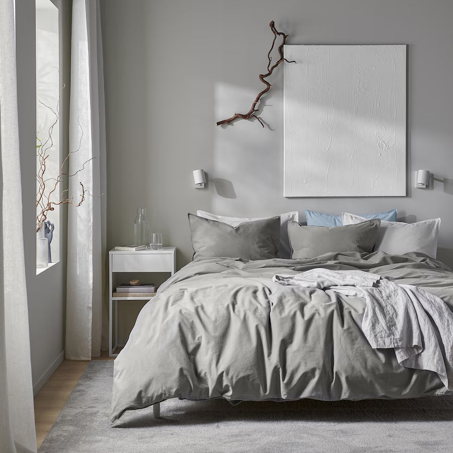 ANGSLILJA Duvet cover and pillowcase, grey, 150x200/50x80 cm