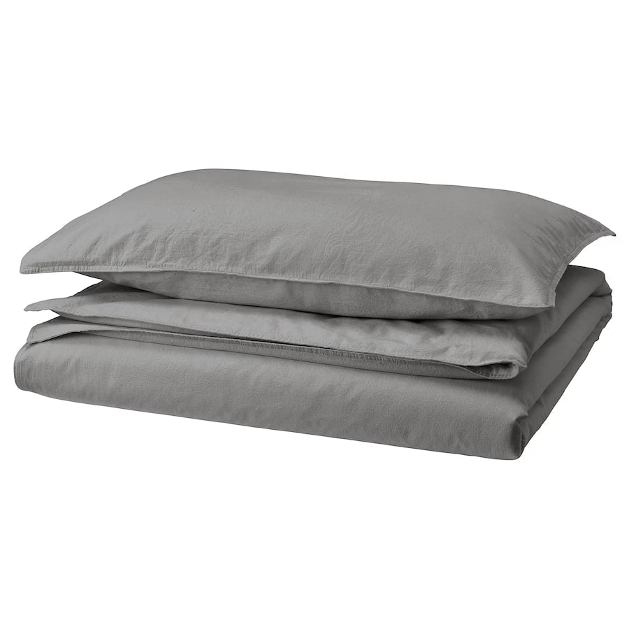 ANGSLILJA Duvet cover and pillowcase, grey, 150x200/50x80 cm