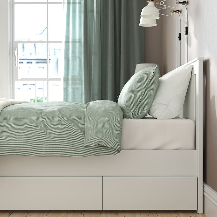 SONGESAND Bed frame with 2 storage boxes, white, 150x200 cm