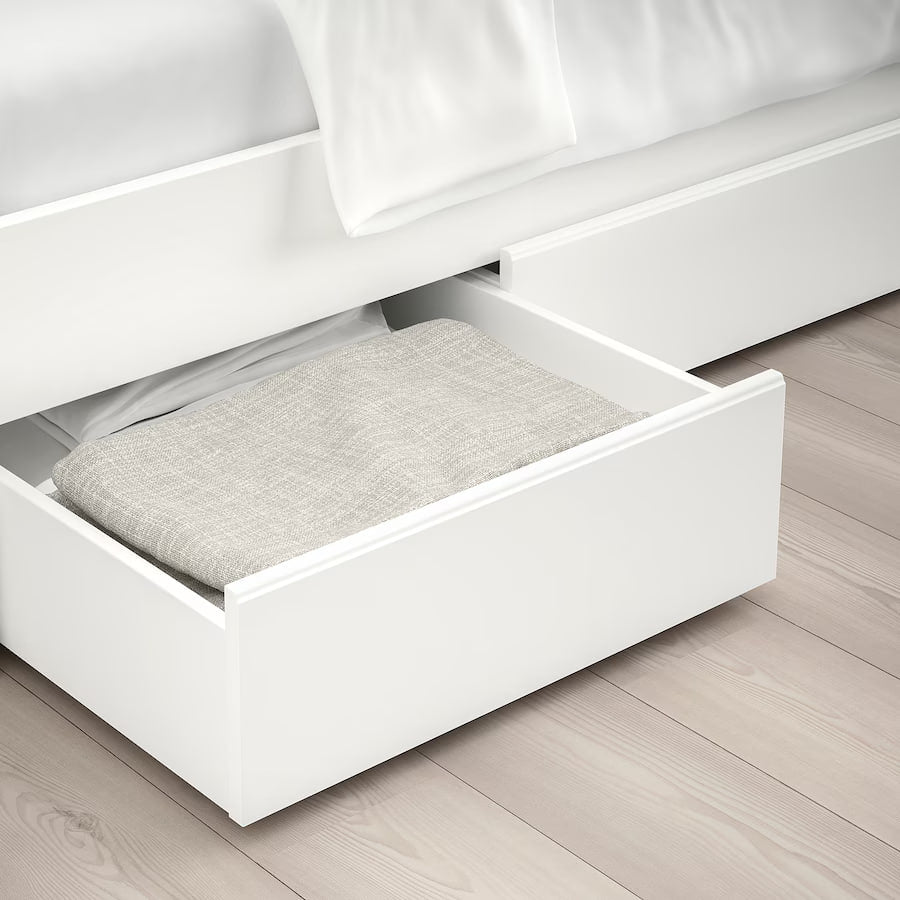 SONGESAND Bed frame with 2 storage boxes, white, 150x200 cm
