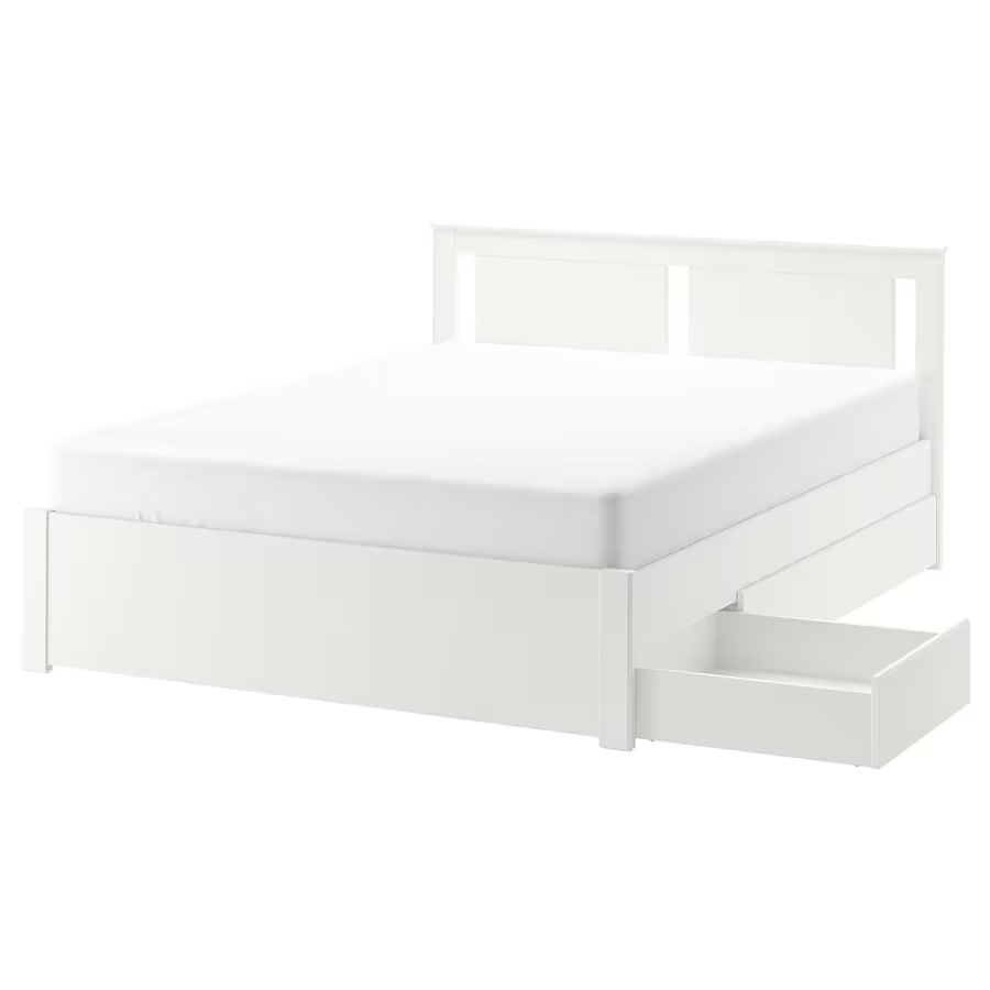 SONGESAND Bed frame with 2 storage boxes, white, 150x200 cm