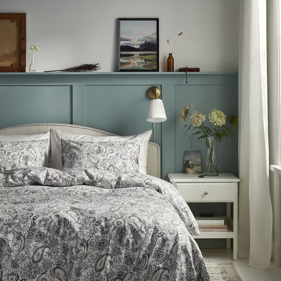 RODGERSIA Duvet cover and 2 pillowcases, grey/white, 200x200/50x80 cm