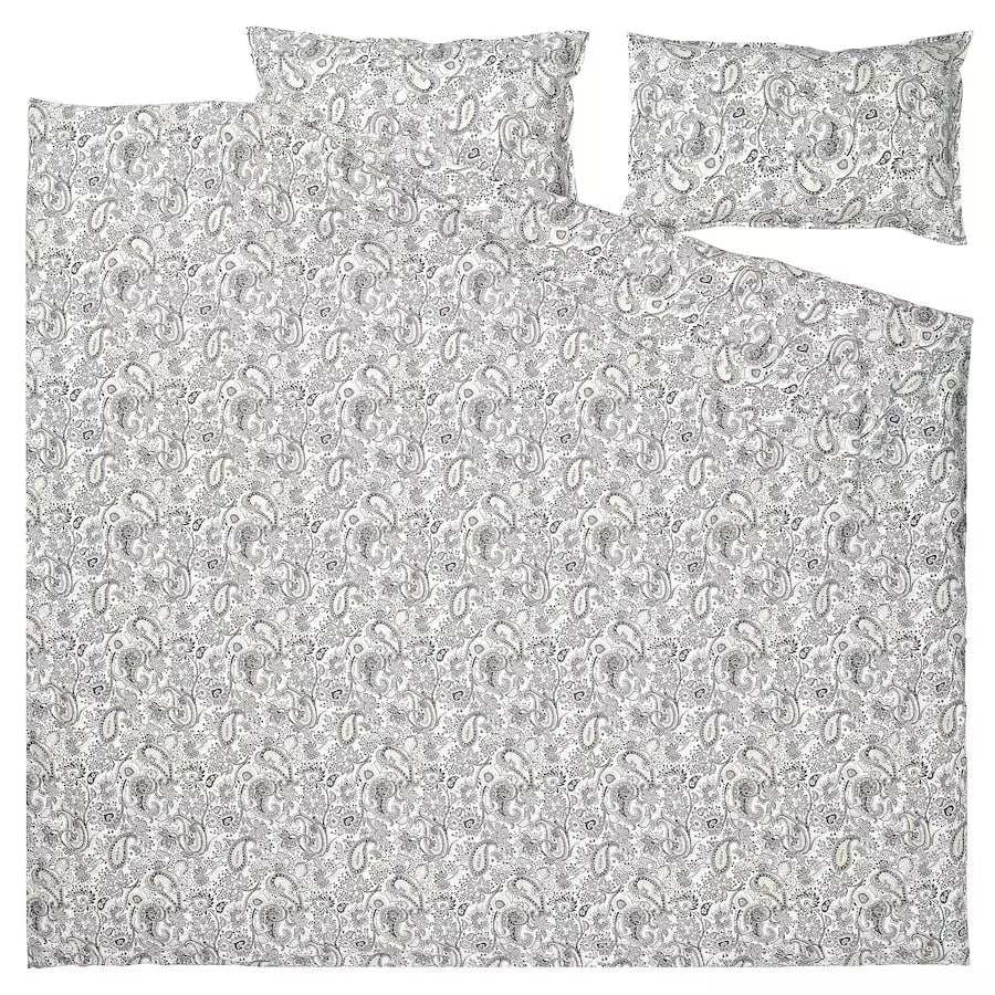 RODGERSIA Duvet cover and 2 pillowcases, grey/white, 200x200/50x80 cm
