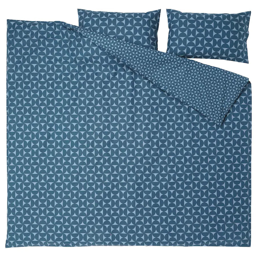 ANGSNEJLIKA Duvet cover and 2 pillowcases, dark blue/light blue, 200x200/50x80 cm