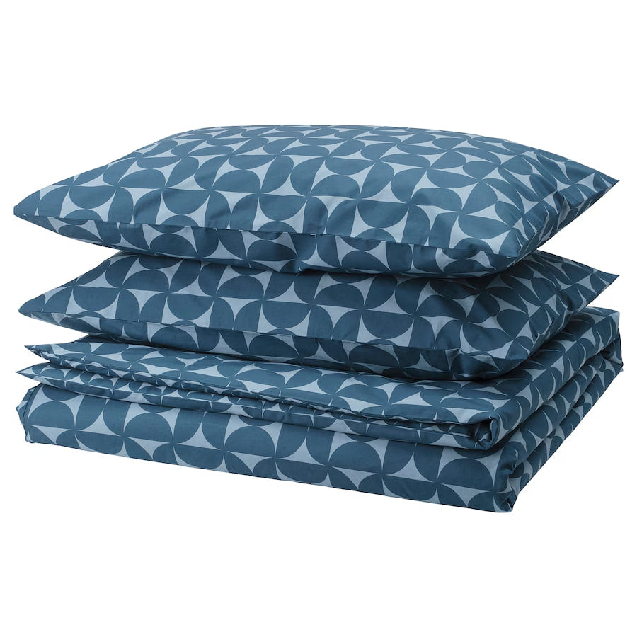 ANGSNEJLIKA Duvet cover and 2 pillowcases, dark blue/light blue, 200x200/50x80 cm
