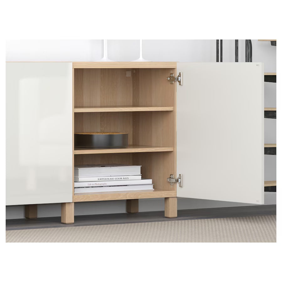 BESTA Storage combination with doors, white stained oak effect/Selsviken, 180x42x74 cm