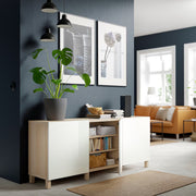 BESTA Storage combination with doors, white stained oak effect/Selsviken, 180x42x74 cm