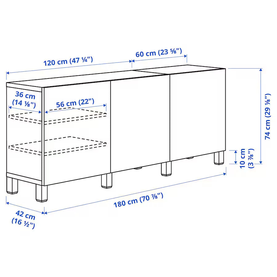 BESTA Storage combination with doors, white stained oak effect/Selsviken, 180x42x74 cm
