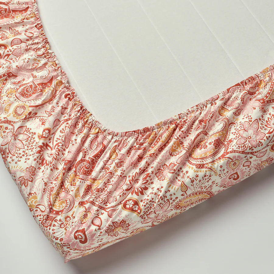 RODGERSIA Fitted sheet, pink/white, 90x200 cm SINGLE