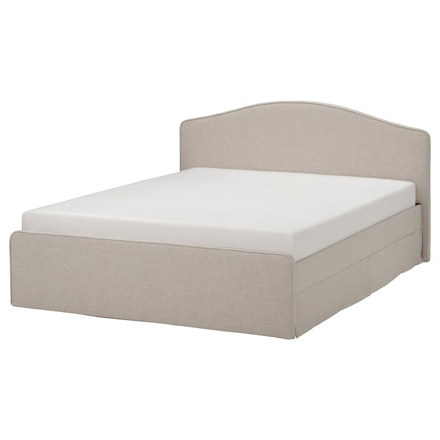 RAMNEFJALL Upholstered bed frame, Kilanda light beige, 150x200 cm