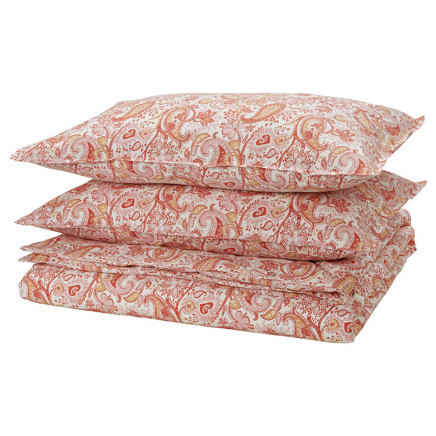 RODGERSIA Duvet cover and 2 pillowcases, pink/white, 200x200/50x80 cm