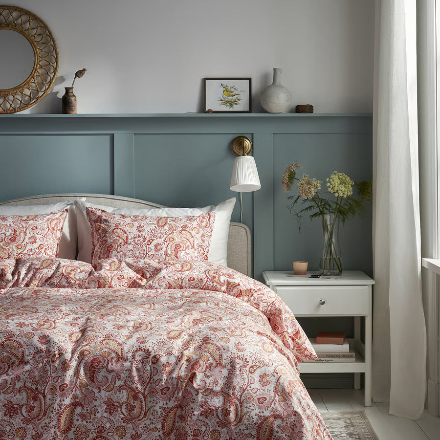 RODGERSIA Duvet cover and 2 pillowcases, pink/white, 200x200/50x80 cm