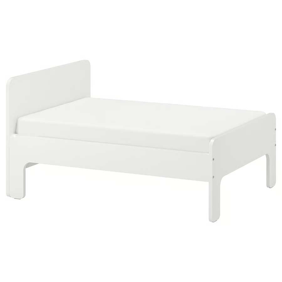 SLAKT Ext bed frame with slatted bed base, white, 80x200 cm