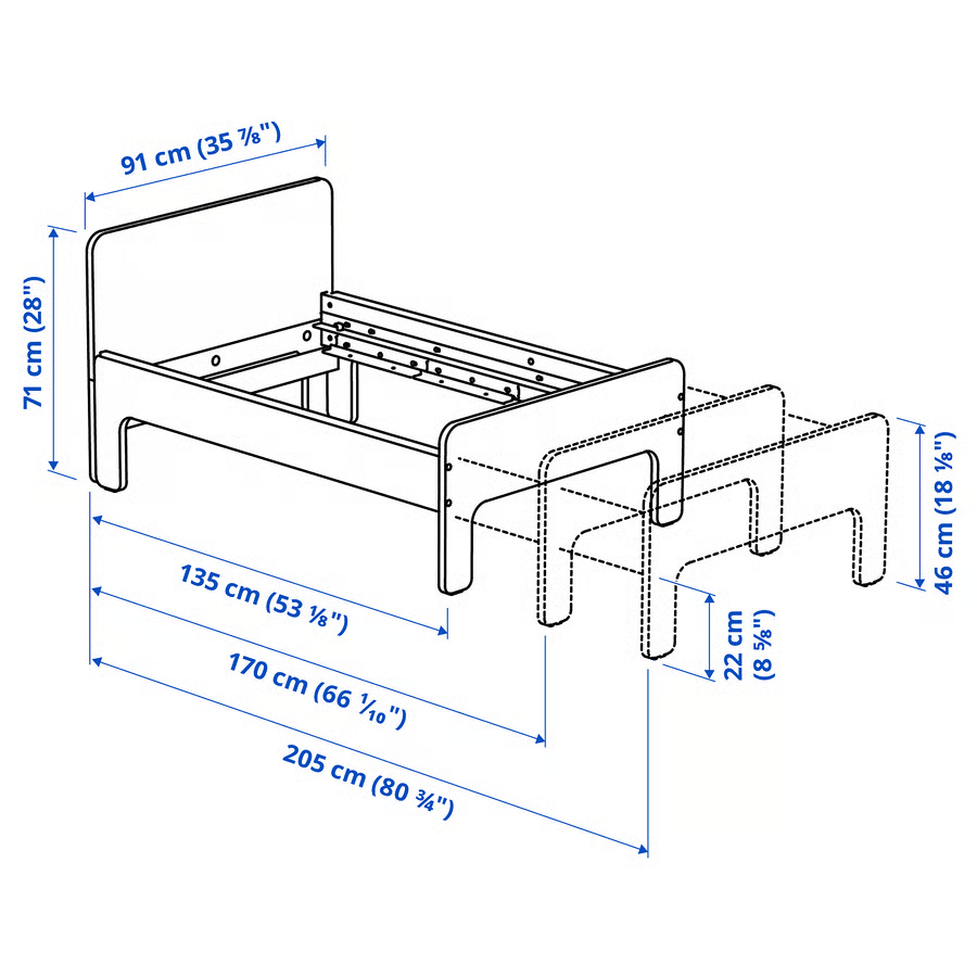 SLAKT Ext bed frame with slatted bed base, white, 80x200 cm