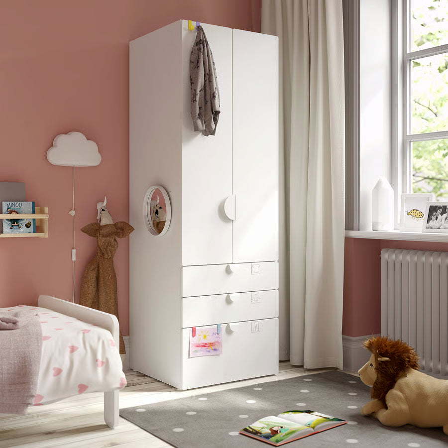 SMASTAD / PLATSA Wardrobe, white, 3 drawers, 60x57x181 cm