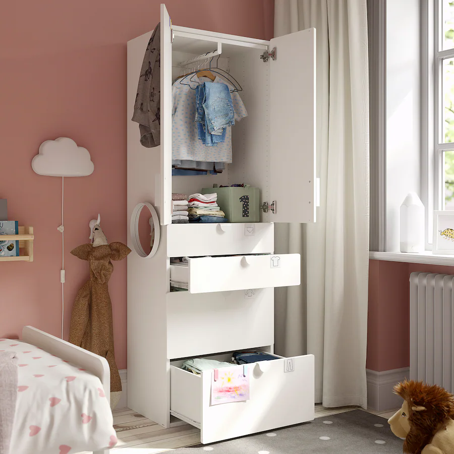 SMÅSTAD / PLATSA Wardrobe, white white/with 4 drawers, 60x42x181 cm